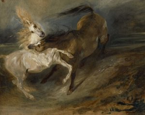 Dva koně bojující v bouřlivé krajině, c.1828 od Ferdinand Victor Eugene Delacroix