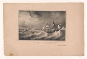 Redding van de bemanning van het schip de Reparateur Záchrana posádky lodi Le Reparateur z Bordeaux lodí Jules de Nantes v bouři roku 1825. (Ile Bourbon) (název na předmětu) Rivieren en zeeën langs od Franse kust (série tit