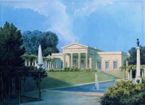 Pohled na Charlottenhof ze zahrady, 1855 (pero a inkoust a wc na papíře) od Ferdinand von Arnim