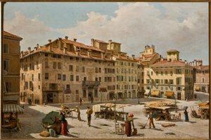 Piazza Grande v Modeně (olej na plátně) od Fermo Forti