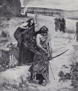 Muž z doby ledové se učí lovit lukem a šípem (litho) od Fernand (after) Cormon