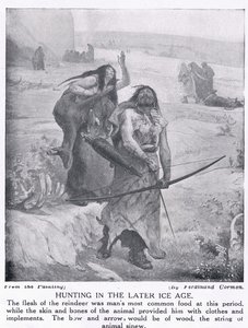 Lov v pozdější době ledové, ilustrace z „Hutchinsonových dějin národů“, kolem roku 1910
