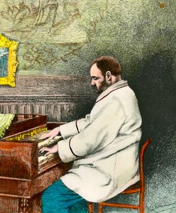 Portrét Emila Zoly (1840-1902) hrajícího na varhany. Rytina Desmoulina (19. století). Kol. Vystoupit. od Fernand Desmoulin