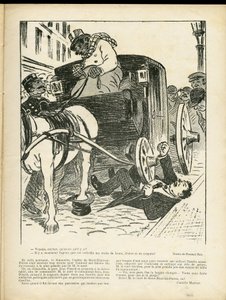 Ilustrace Fernanda Fau (1858-1919) v Le Rire, 29/02/08 - Metiers, Transport, Disaster Accidents, Caleche Fiacre Cab - Cochers Fiacres