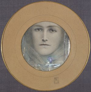 Hnědé oči a modrý květ od Fernand Khnopff