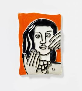 Tvář s oběma rukama, na oranžovém pozadí od Fernand Leger