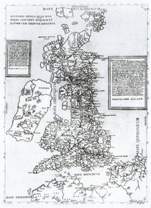 Britský ostrov, který obsahuje království Anglie a Skotska sousedící s Irskem, vyryl Paulo Forlani, 1562 (mědirytina) od Fernando Bertelli