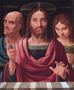 Salvator Mundi mezi svatými Petrem a Janem, kolem roku 1507 (olej na dřevě) od Fernando Yanez de Almedina