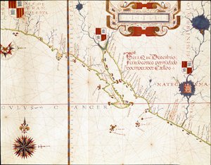Pohled na západní pobřeží Mexika a jižní Kalifornie - mapa od Fernao Vaz Dourado