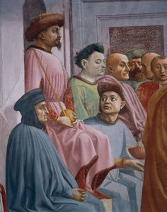 Theophilův zázrak, detail ze Vzkříšení Theophilova syna, Tommaso Masaccio, freska od Filippino Lippi
