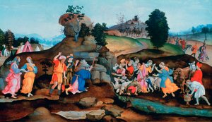 Mojžíš vynáší vodu ze skály, c1500 od Filippino Lippi