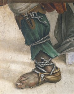 Saint John Evangelist Resuscitating Drusiana od Filippino Lippi, detail obuvi, freska od Filippino Lippi