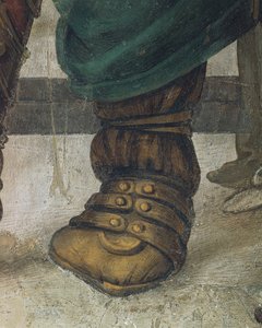 Saint Philip Driving Dragon z chrámu Hieropolis od Filippino Lippi, detail obuvi, freska od Filippino Lippi