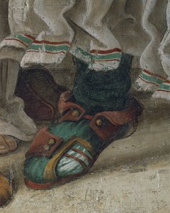 Saint Philip Driving Dragon z chrámu Hieropolis, detail obuvi, freska od Filippino Lippi