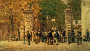 Přestávka během práce na výstavě z roku 1881, kterou v roce 1887 namaloval Filippo Carcano (1840-1914)