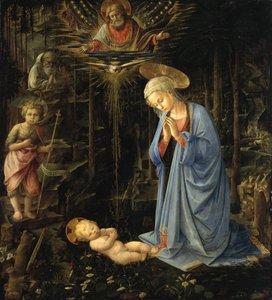 Klanění Panny Marie Dítěti / Klanění v lese, Svatá rodina s mladým svatým Janem od Filippo Lippi