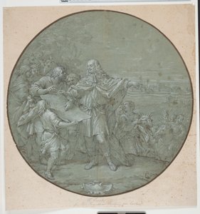 Cosimo III opevňuje přístav Livorno. Kreslená šablona pro stříbrný talíř, jeden z tzv. "piatti di S. Giovanni" od Filippo Luzi