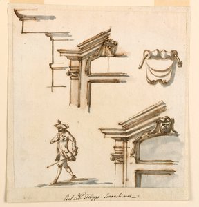 Kresba, architektonické detaily a figurální studie, 1760-75 od Filippo Marchionni