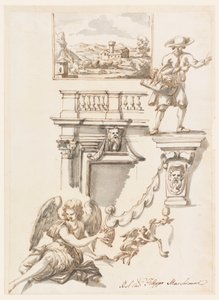 Kresba, architektura a figurální studie, 1750-90 od Filippo Marchionni