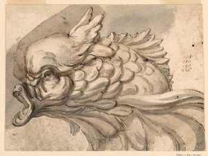 Kresba, Hlava delfína, asi 1775 od Filippo Marchionni