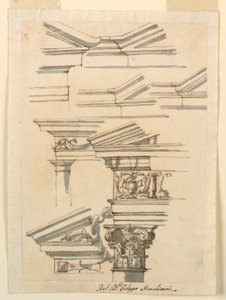 Kresba, Studie pro entablatury a fronton, asi 1770 od Filippo Marchionni