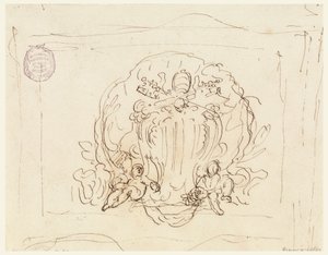 Kresba, Deska s erbem papeže Benedikta XIV. s mušlí na pozadí, 1740-58 od Filippo Marchionni