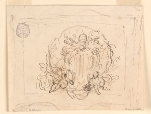 Kresba, Deska s erbem papeže Benedikta XIV. s mušlí na pozadí, 1740-58 od Filippo Marchionni