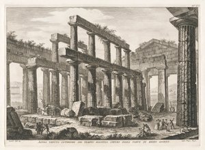 Další vnitřní pohled na Hexastyle Hypaethral Temple z jihu, z Antichitu? z Pesto (starožitnosti Paestum)