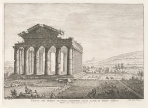 Pohled na Peripteral Hexastyle Temple z jihu, z Antichitu? z Pesto (starožitnosti Paestum)