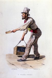 Malý podnik města Neapol: čistič bot. Rytina podle obrazu F. Palizzy. Z díla Francesca de Bourcard „“ Costumi del regno di Napoli““ od Filippo Palizzi