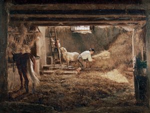 Pohled do interiéru stáje "", Malba, Filippo Palizzi (1818-1899)