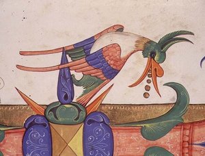 Misál 515 f.72v Fantastický pták, detail dekorace z historické iniciály 
