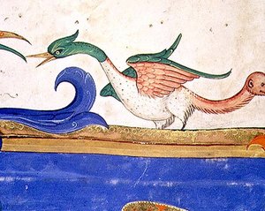 Missal 515 f.72v Fantastický pták s ocasem s opičí tváří, detail ze sborové knihy popravené před rokem 1449 (detail 56719)