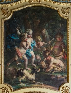 Dekorativní panel zobrazující cherubíny, Lovecký palác Stupinigi, od Filippa Juvarry (1678-1736)