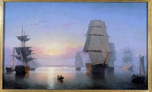 Bostonský přístav v zapadajícím slunci v roce 1850 Obraz Fitz Hugh Lane (1804-1865) 1850 Soukromá sbírka od Fitz Henry Lane