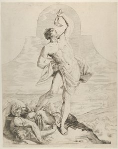 Samson drží čelist osla nad hlavou a stojí vedle Philis..., ca. 1640-60.