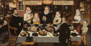 Protestantská rodina během večeře od Flemish School