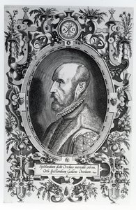 Abraham Ortelius, frontispis k Theatrum Orbis Terrarum, 1579 od Flemish School