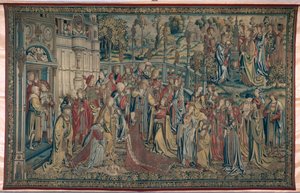 Batsheba objednaná do paláce, gobelín Davida a Batsheby, kolem 1510-15 od Flemish School