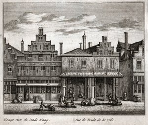 Delft, Nizozemsko. (rytina od Flemish School