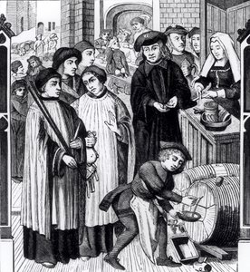 Poplatky za vína, udělené kapitule Tournai králem Chilpericem, po okně katedrály v Tournai od Flemish School