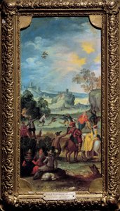 Lov sokola Scénový lov a odpočinek v přírodě. Malba vlámské školy. Počátek 17. stol. Dijon, Muzeum výtvarných umění od Flemish School