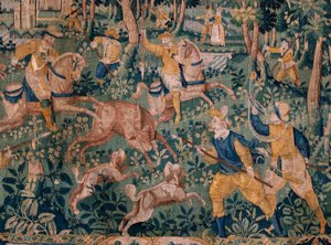 Vlámský gobelín. Lov na jelena (Lov jelena). Ateliér Oudenaarde. Rozměry 295 x 331 cm. Inv (82941)-1 / SOUKROMÉ. 17. století. od Flemish School