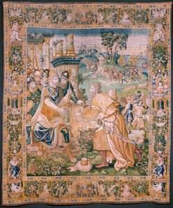 Vlámský gobelín. Alexandrovi je nabídnuta koruna (Alexandrovi je nabídnuta koruna). Ateliér Oudenaarde. Rozměry 384 x 316 cm. Inv (83024)-5 / 00009. 17. stol. od Flemish School