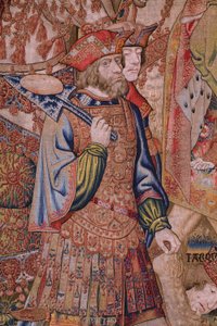Vlámský gobelín. Série Morality: Ctnost vyznamenání (De deugd van de Honores, Ctnost vyznamenání). Cca 1520. Detail od Flemish School