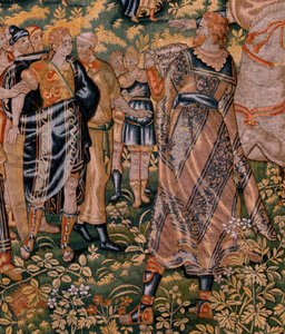 Vlámský gobelín. Seriál Příběh Cyruse. Ne II Astyages uznává Cyrus (Ciro reconocido por Astiages). Anonymní, založené na Michiel Coxcie. Ateliér Antverpy. Hedvábí a vlna. Cca 1590. od Flemish School