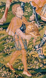 Vlámský gobelín. Série Kniha Judita. Válka přichází do Judy (Llega la guerra a Judá). Čtvrtá tapisérie v sérii. Výroba Nizozemsko, Brusel(?). Druhá polovina 16. století. Tkanina Vlna. Umístění Kostel svatého Mikuláše z Bari (muzeum o od Flemish School