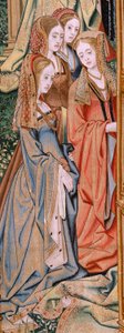 Vlámský gobelín. Seriál Historie Davida a Batšeby. Manželství Davida a Batsheby (Casamiento de David y Betsabé). Druhý panel série. Anonymní model. Neznámá výroba, Brusel. 1505. Látka Zlato, hedvábí a vlna. od Flemish School