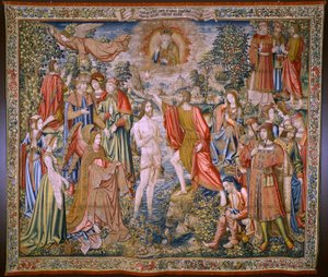 Vlámský gobelín. Cyklus Historie svatého Jana Křtitele: Křest Krista (Het doopsel van Christus). bruselský ateliér. 1515-1520. od Flemish School