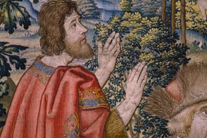 Vlámský gobelín. Cyklus Historie svatého Jana Křtitele: Křest Krista (Het doopsel van Christus). bruselský ateliér. 1515-1520. od Flemish School